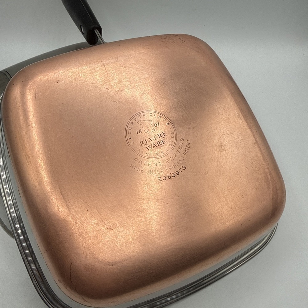 Revere Ware USA Small Square Copper Bottom Pot Fry Pan Skillet Bacon Clean - Picture 3 of 15